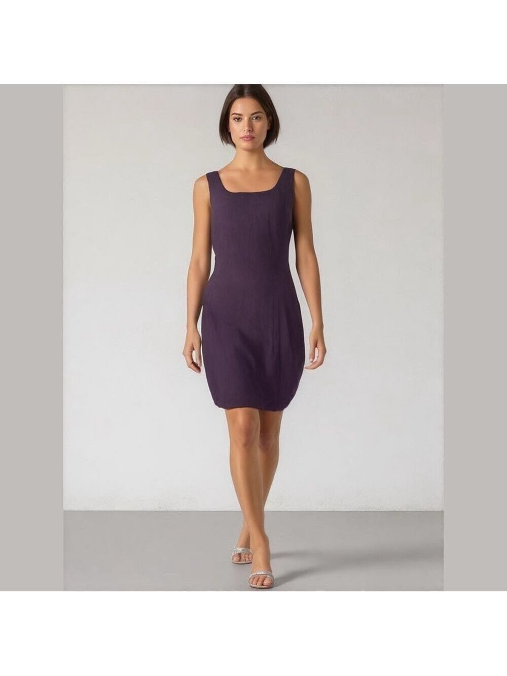 90s NEW YORK STUDIO PURPLE LINEN BLEND SLEEVELESS FITTED SHEATH DRESS SZ 10